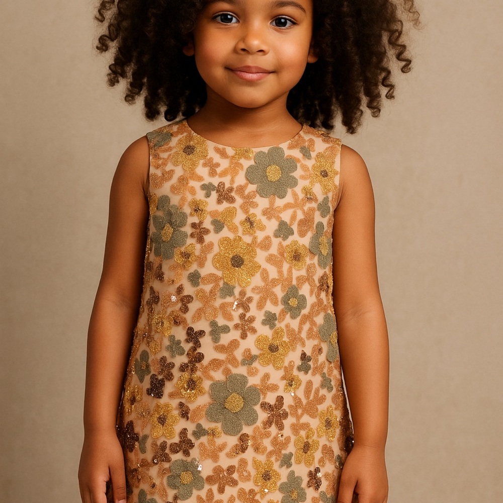 Floral Sequin Sleeveless Dress for Kids